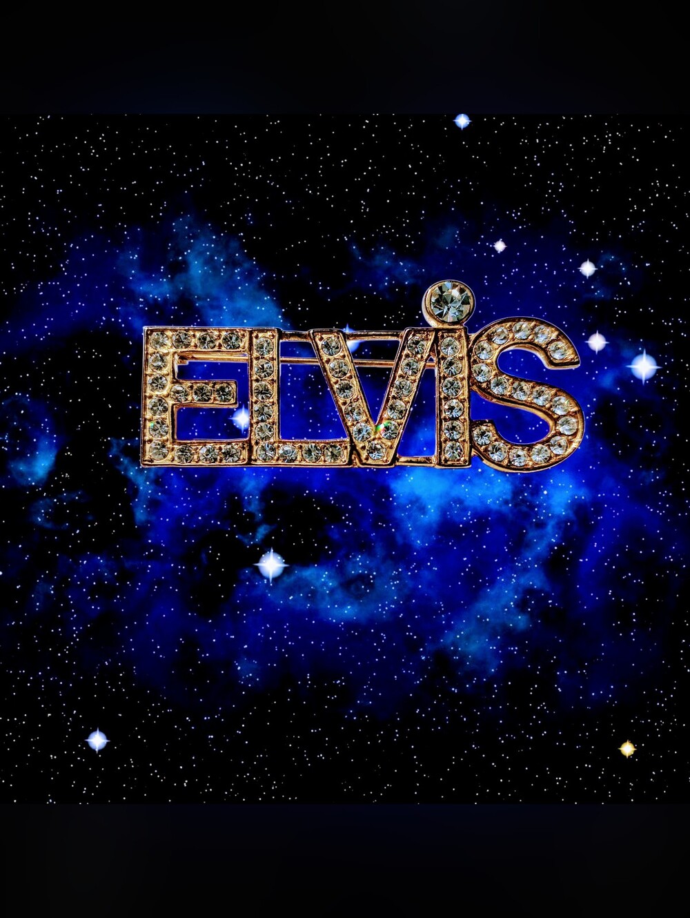 Vintage Elvis Presley Rhinestone Brooch Gold Tone Las Vegas Era Inspired Pin